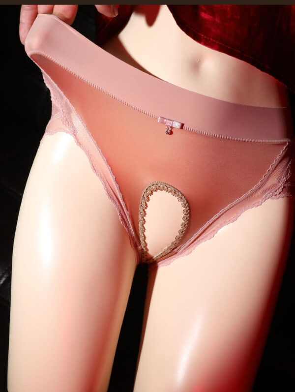 High-end women's satin silky light seamless lace open crotch panties