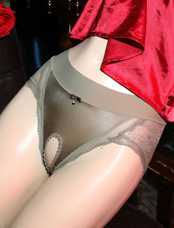 High-end women's satin silky light seamless lace open crotch panties