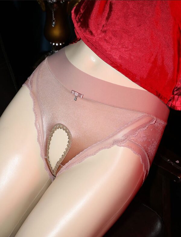 High-end women's satin silky light seamless lace open crotch panties