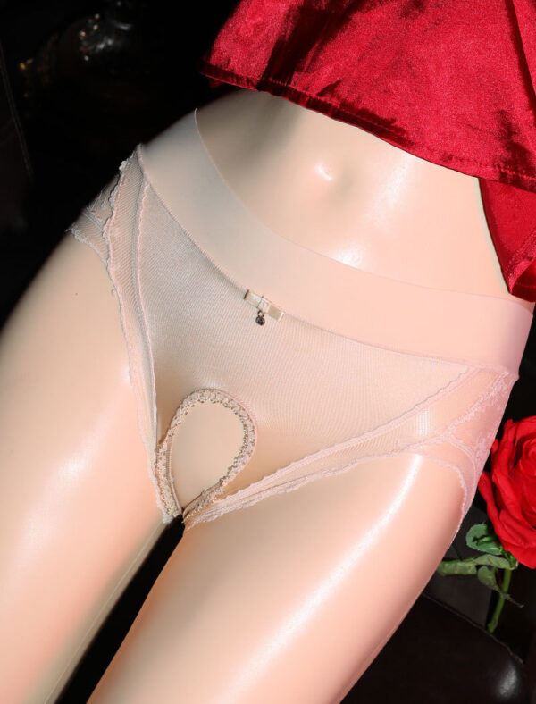 High-end women's satin silky light seamless lace open crotch panties