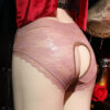 High-end women's satin silky light seamless lace open crotch panties